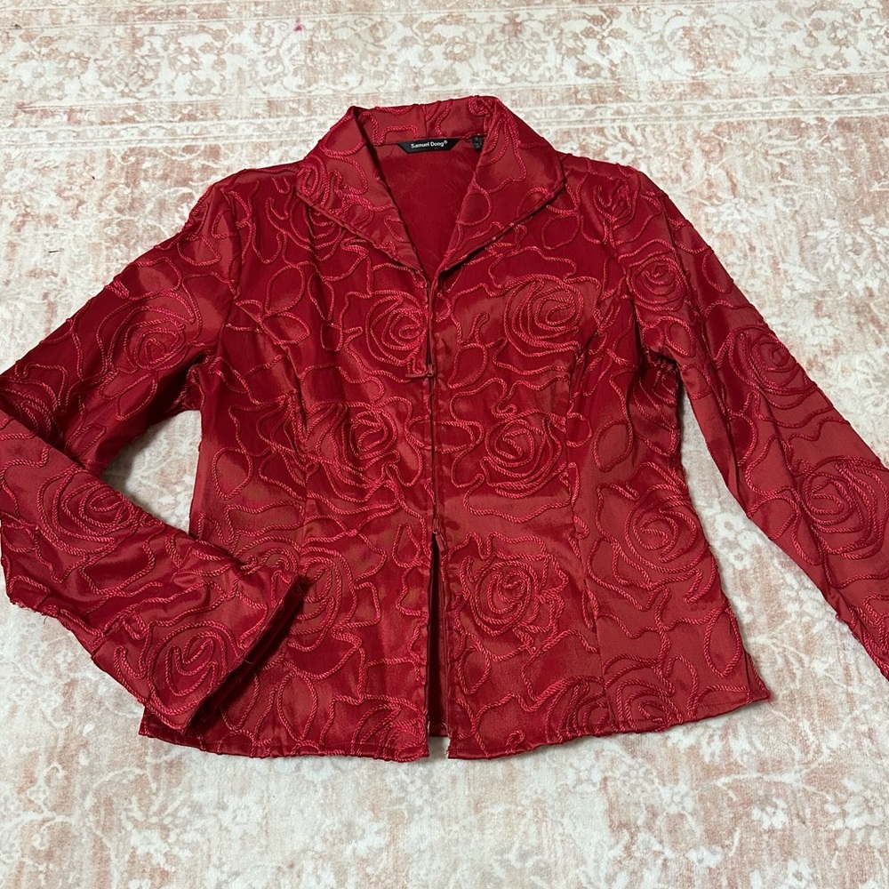 Dual Zip Jacket With Camellia Silk Embroidery - Picture 1 of 9